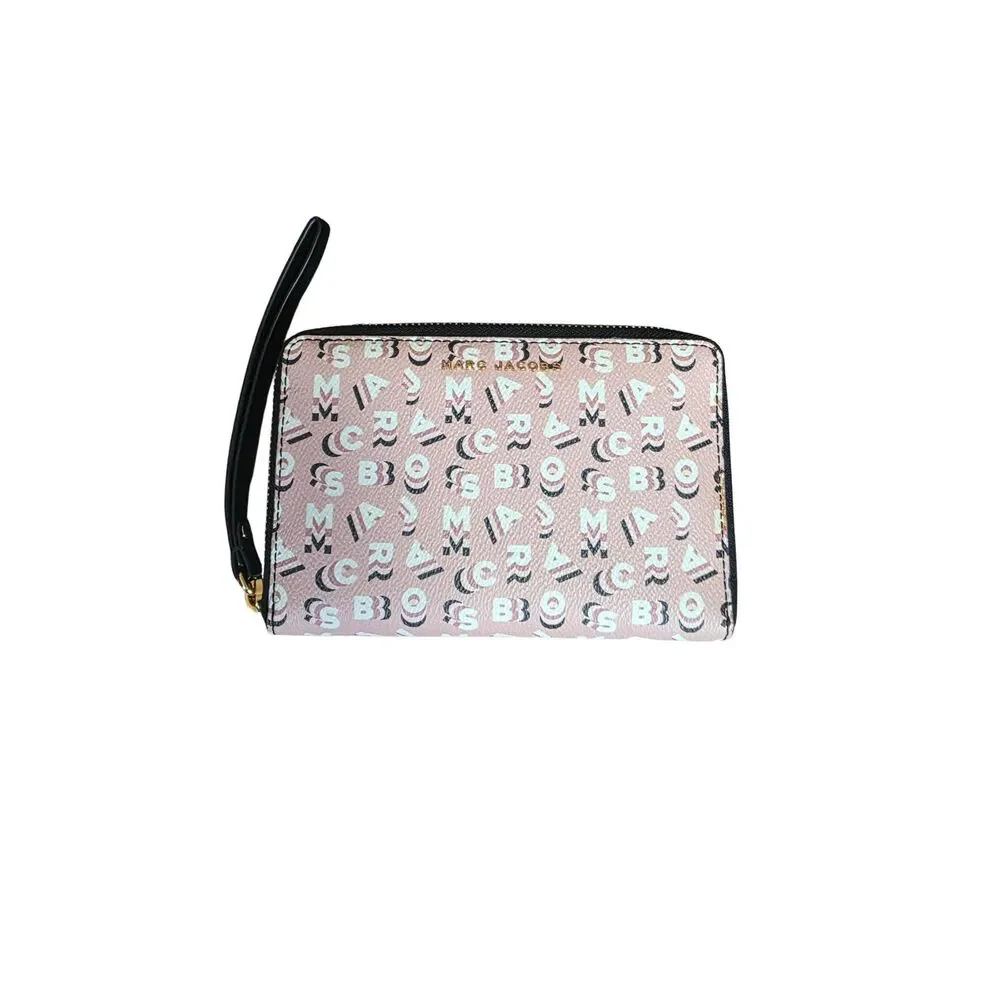 Marc Jacobs Monogram Jumbled Logo Letters Zip Around Continental Wristlet Wallet